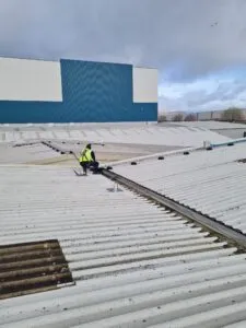 Roof safety access works on a commercial and industrial roof