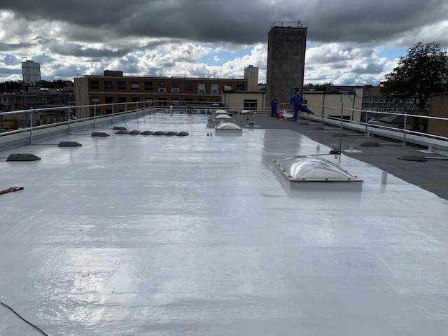 Liquid roofing works during application at East Kilbride Police Station