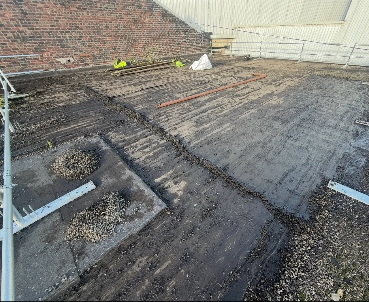 Existing roof stripped off at Lanark Sheriff Court before Sika single ply membrane installation