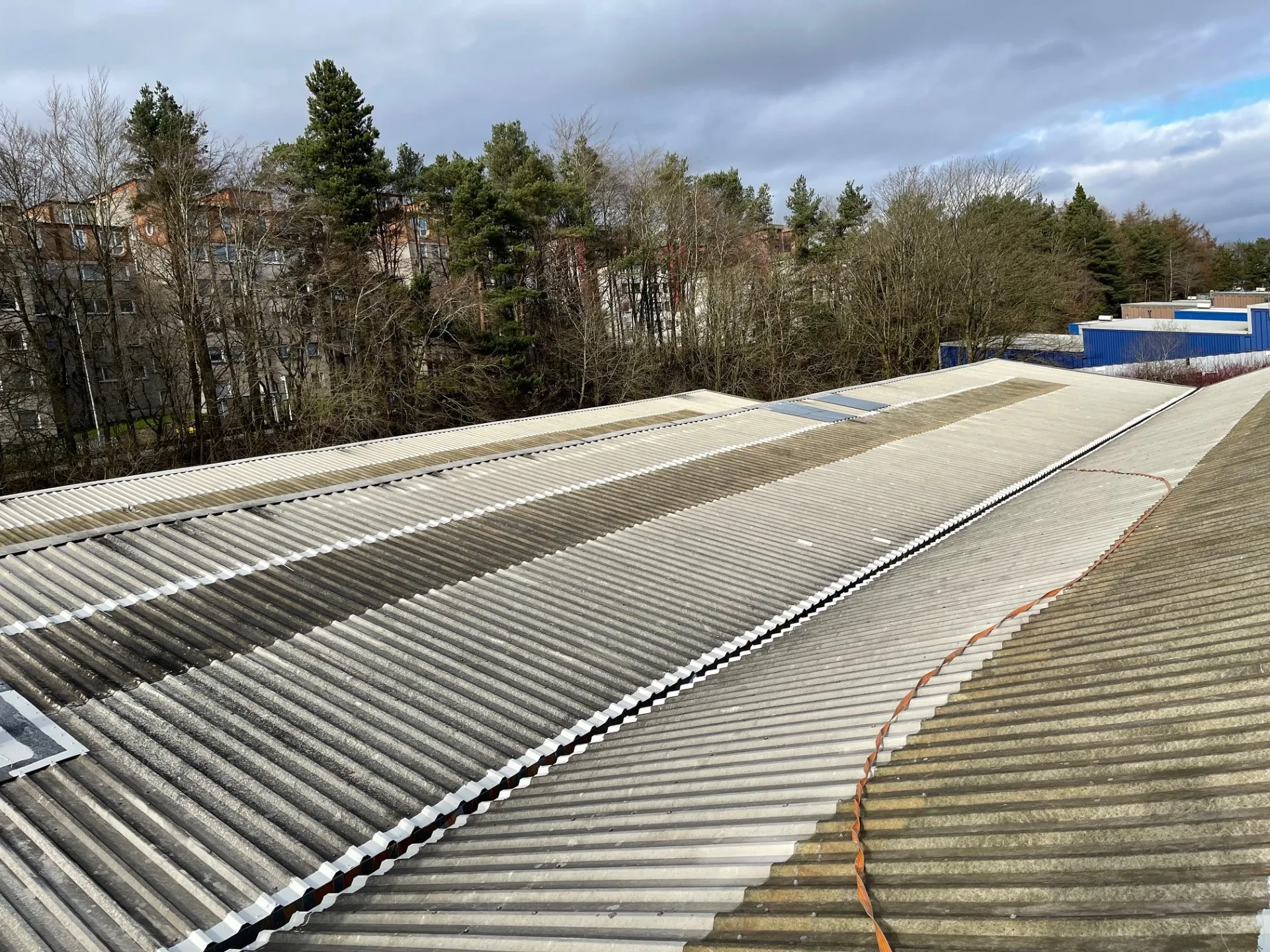 Completed cut edge corrosion treatment Scotland on industrial metal roof