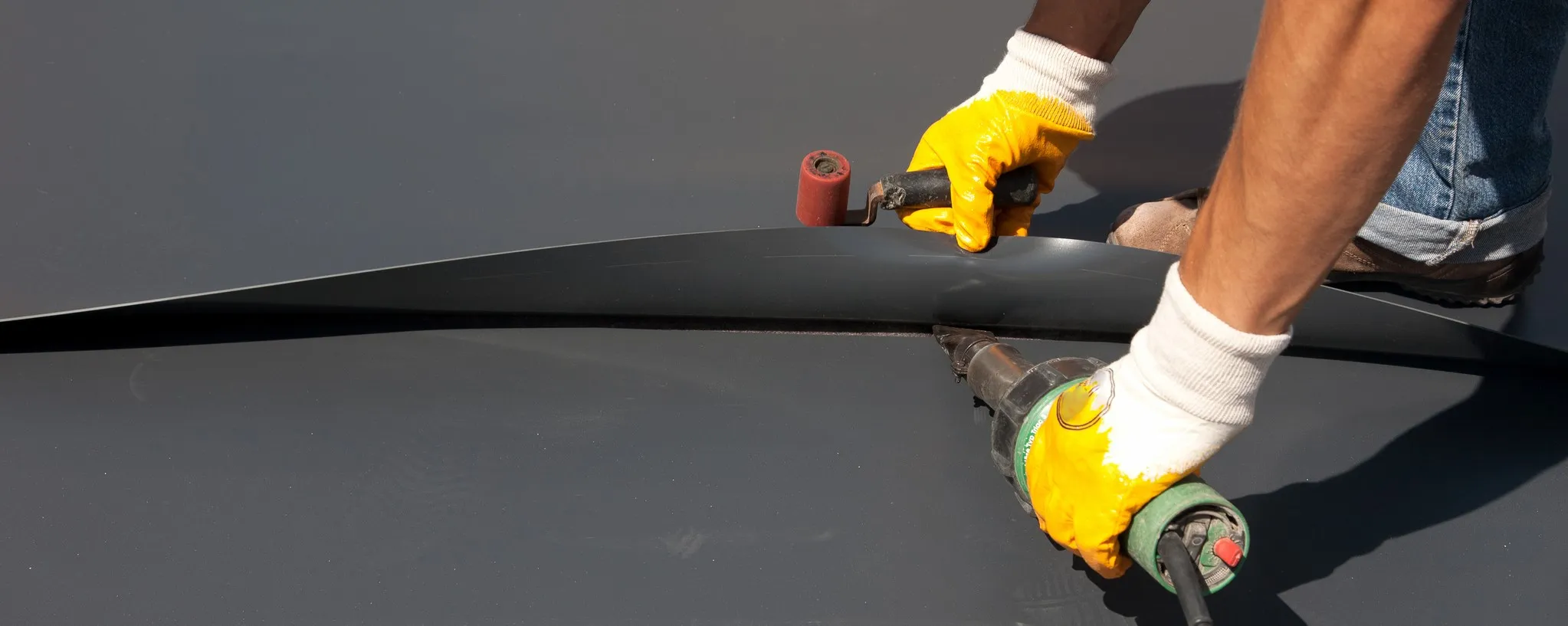 Single ply membrane hot air welding by Modern Roofing Scotland