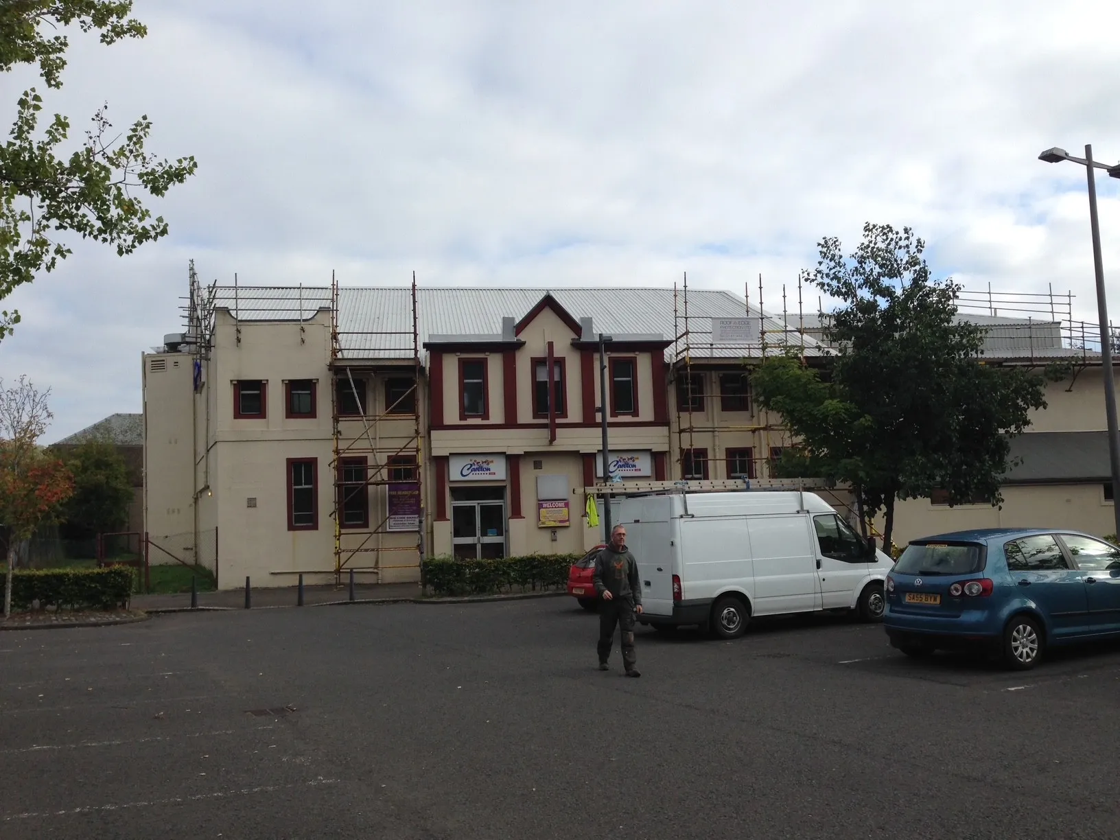 Completed Euroclad goosewing grey metal roof at Carlton Bingo Dumbarton