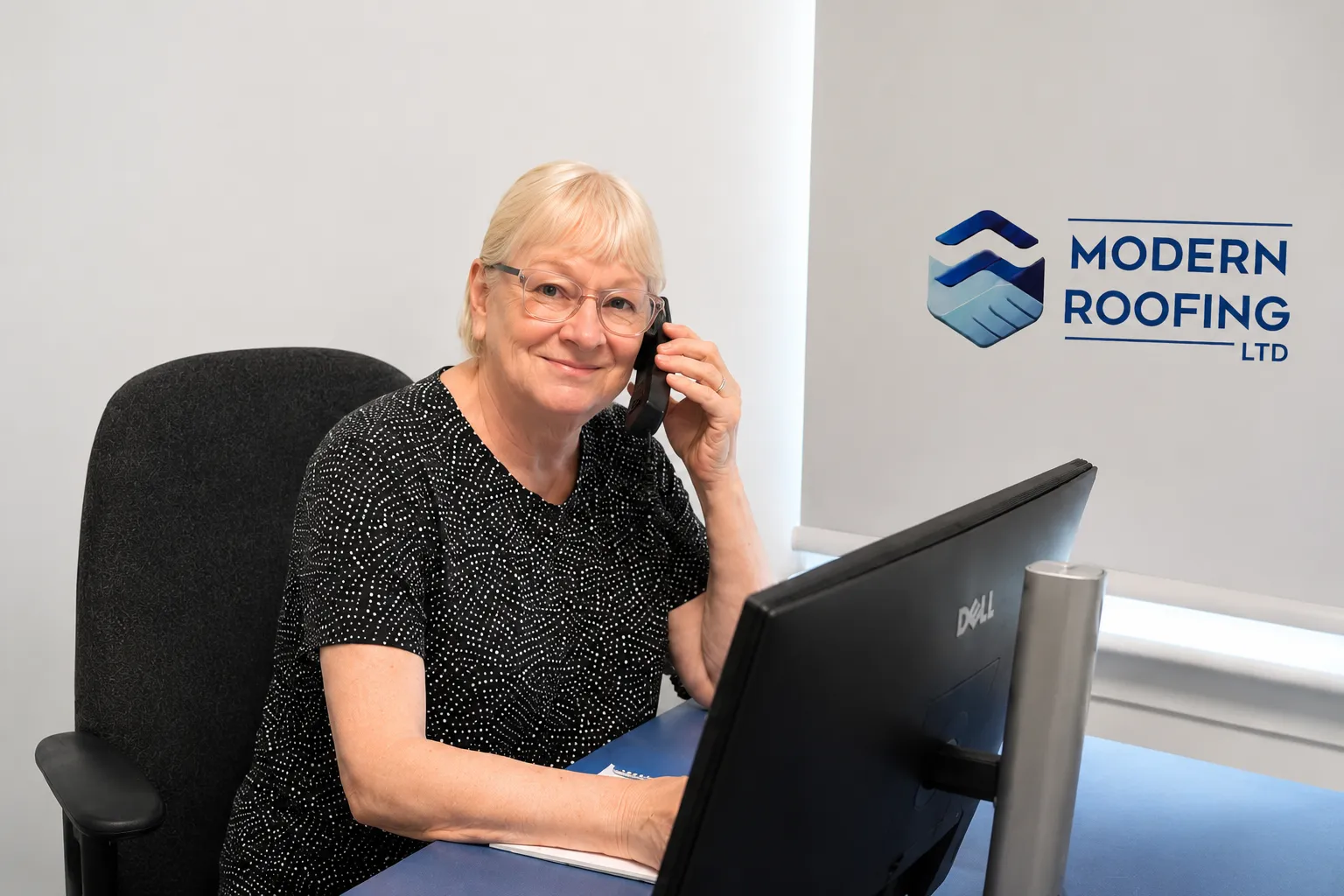 Modern Roofing receptionist ready to help with your enquiry