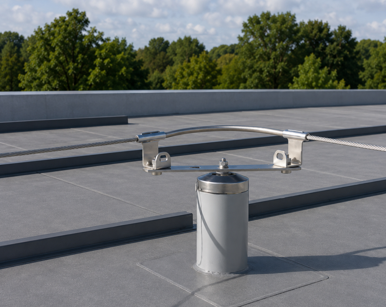 Safety line post detail installed through a membrane roof