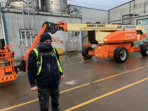 Cherry picker MEWP used for industrial roof survey access