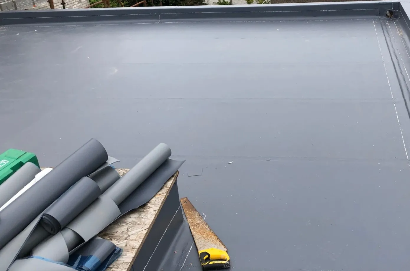 Single ply membrane roof installation in progress at Fairmile Church Edinburgh
