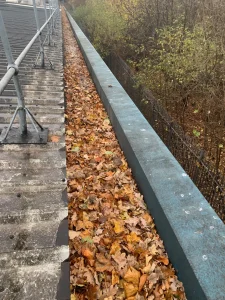 Blocked gutter found during industrial roof survey
