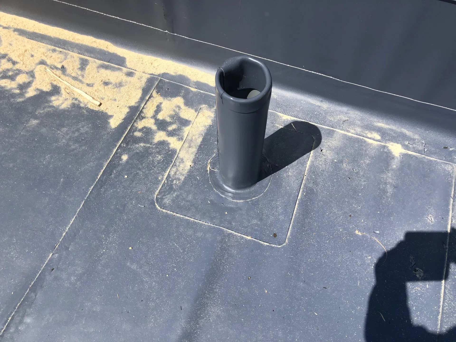 Pipe detail on single ply membrane roof at Fairmile Church Edinburgh
