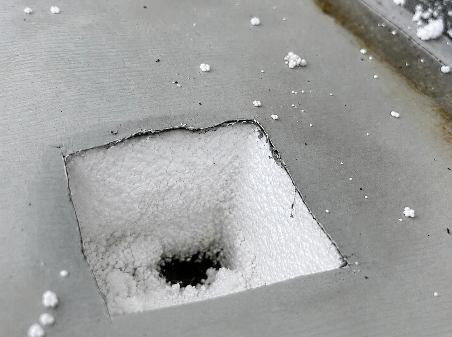Dry EPS insulation exposed during roof opening-up at Lady Lawson Street