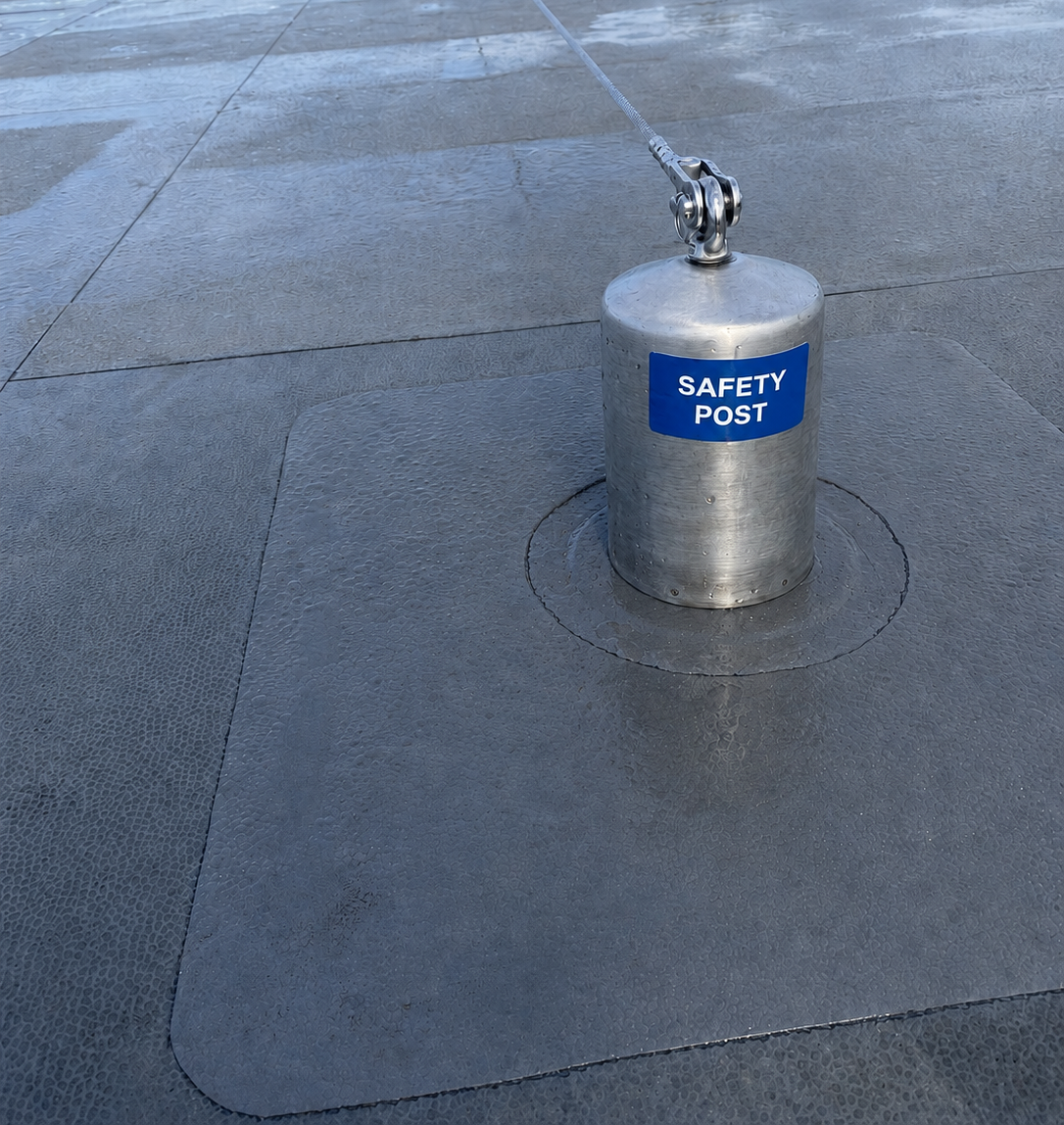 Mansafe roof safety line system on an industrial roof in Scotland