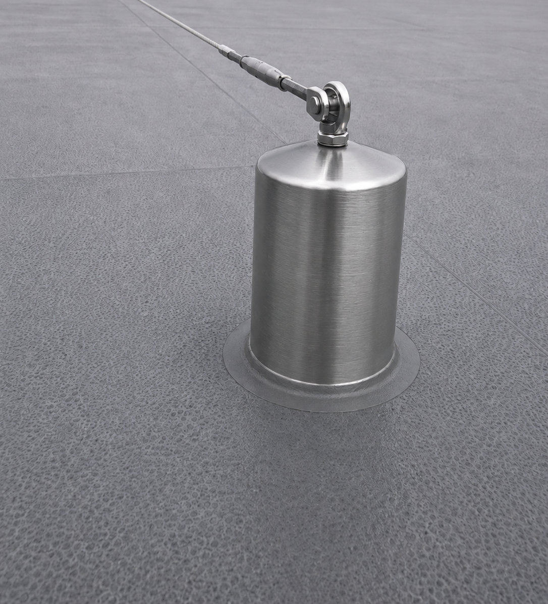 Mansafe safety line post and cable detail on a membrane roof