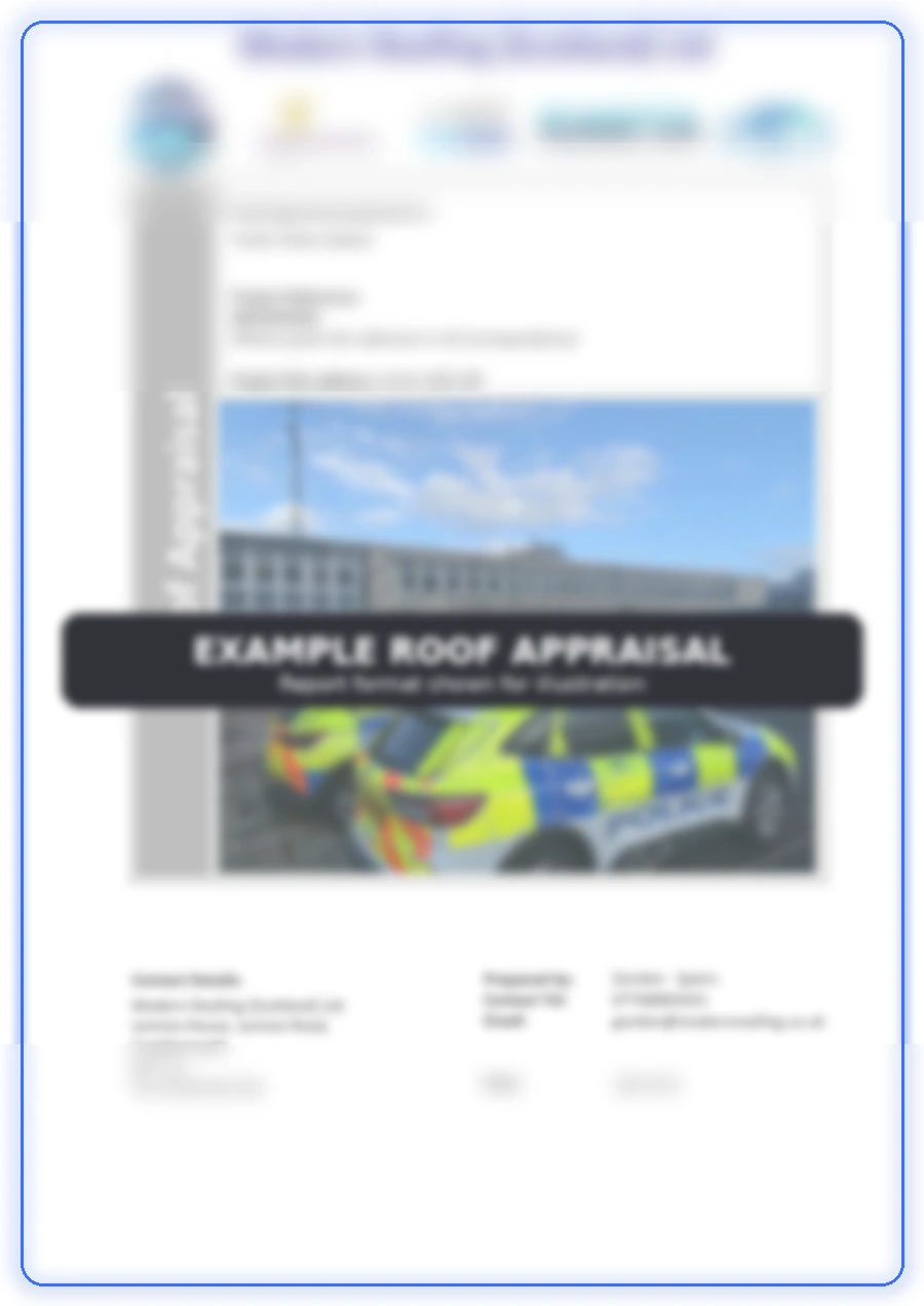 Blurred example of a detailed Modern Roofing roof appraisal report